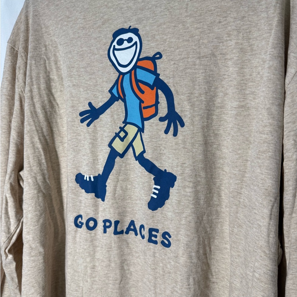 Life Is Good, Jake - Go Places, Men’s Tan Graphic Long Sleeve Shirt
